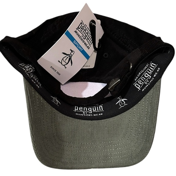 Original Penguin Men’s Corduroy Snapback Hat‎ – Black & Green Adjustable Cap OS - Picture 2 of 3